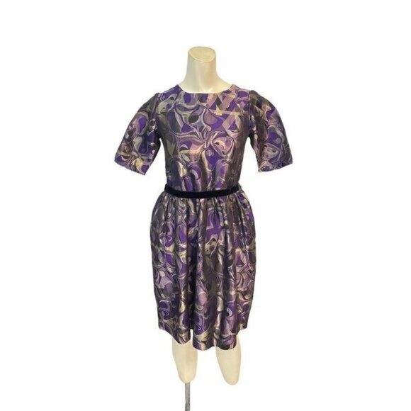Vintage Via Veneto Italy Purple Gold Brocade Dress XS 0 2 - Picture 1 of 6